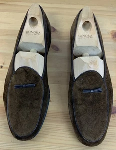 Mocassini uomo A. Testoni Dinamico scamosciati marroni 9,5 Made in Italy scarpe lusso - Foto 1 di 7