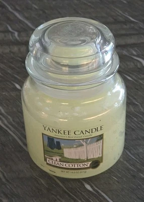 Frasco perfumado de algodão Yankee Candle Clean 14,5 oz com tampa de vela Yankee original novo - Imagem 1 de 4