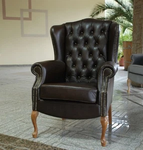 Lujoso sillón orejero Chesterfield - cuero auténtico, hecho a mano - Imagen 1 de 12