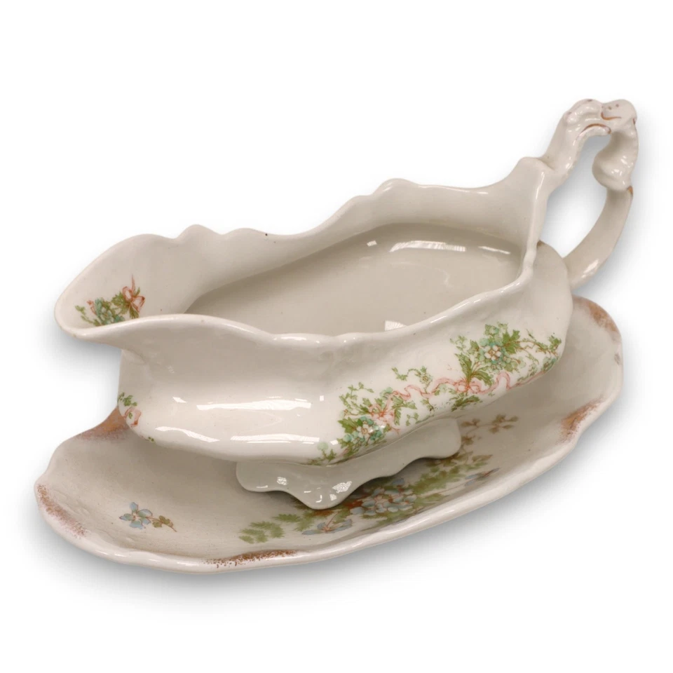 Johnson Bros Gravy Boat con placa base Meakin porcelana a juego C. 1900 Foto 1 de 4