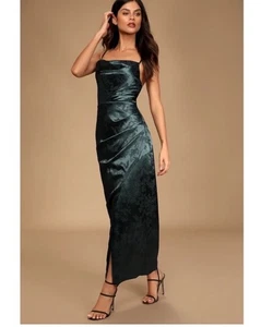Lulus Lulus Under the Moonlight smaragdgrün Satin Jacquard Maxikleid xl Fehler  - Bild 1 von 14