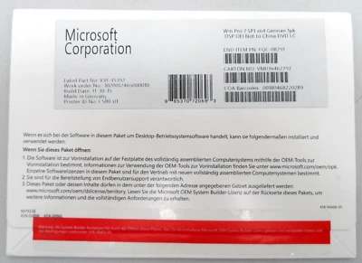 Original Windows 7 Professional Lizenz + DVD 64Bit SP1 Deutsch LCP Systembuilder - Bild 1 von 4