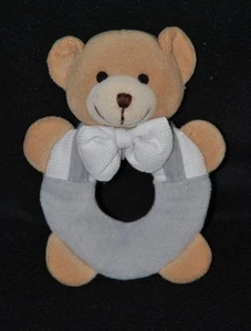 Peluche PRISCILLA LARSEN doudou ours beige gris blanc grelot JOLLYBABY TTBE - Picture 1 of 1