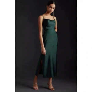 NWT Anthropologie Sachin Babi Cali Satin Cowl Neck Slip Dress Emerald Green 4 - Picture 1 of 10