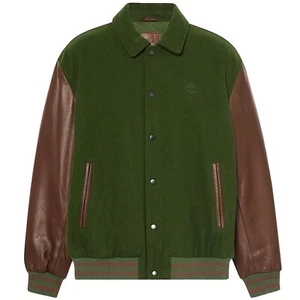 TIMBERLAND LEATHER LETTERMAN JACKET (L) DARK GREEN BNWT * RRP £400 * - Picture 1 of 6