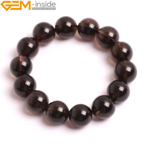 Natural Gemstone Smoky Quartz Beads Energy Healing Bracelet 7" 6mm 8mm Bangle