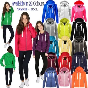 Womens Fleece PLAIN ZIP HOODIE Plus Size Zipper Sweatshirt Jacket Small-8XL 8-30 - Picture 1 of 24