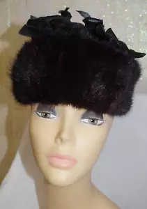 60s Vintage SCHIAPARELLI Paris Mink Fur Black Hat Taffeta Petal Abraham & Straus - Picture 1 of 10