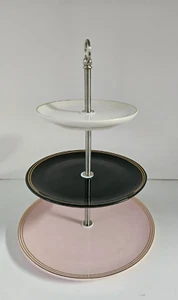 West Elm Fishs Eddy 3-Tier Tidbit/Dessert/Appetizer Server-Pink,Black,White,Gold - Picture 1 of 10
