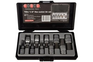 Force 4111 1/2" Dr. Hex Socket S2 Steel Bits 10pc Metric H4-19mm Set - Bild 1 von 5
