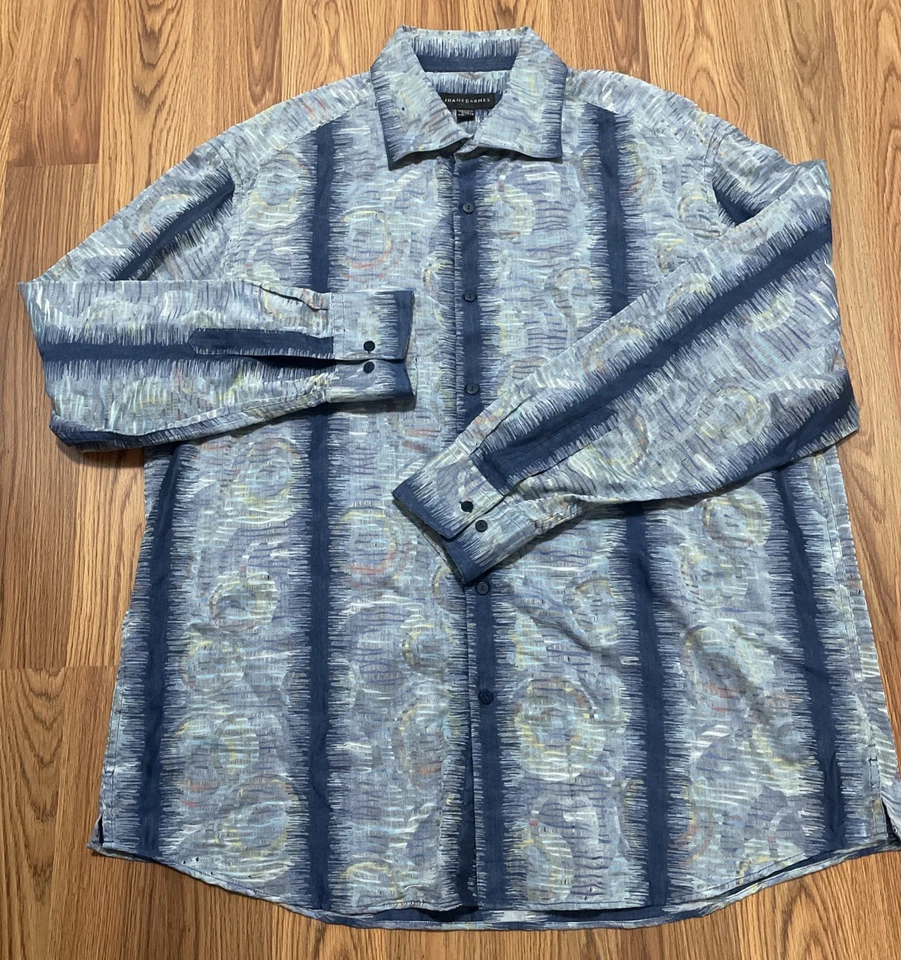 Jhane Barnes Shirt Mens XXL Ikat Art Weave Pattern Long Sleeve Blue - Image 1 of 4