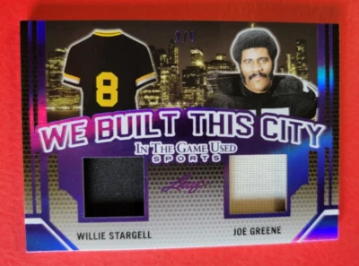 MEAN JOE GREENE & WILLIE STARGELL GAME USED JERSEY & PATCH CARD #d2/9 LEAF ITG - Image 1 of 3