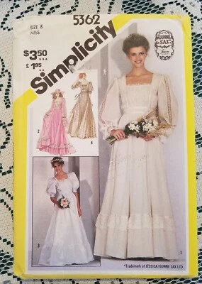 Vestido de novia 5362 Simplicity Gunne Sax 1981 pradera Miss talla 8 nuevo sin cortar  Foto 1 de 3