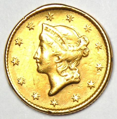 1854 Liberty Gold Dollar G$1 - XF Detail (Jewelry Mount Damage) - Rare Gold Coin Cover