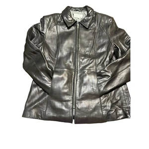 Boston Harbour Black 100% Genuine Leather Jacket Riding Coat Full Zip Size XL - Picture 1 of 6