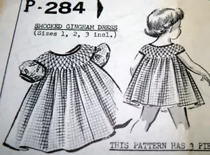 *LOVELY VTG 1950s GIRLS SOCKED GINGHAM DRESS Sewing Pattern 1-2-3 Years FF - Picture 1 of 1