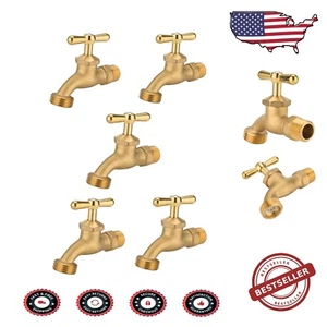 Pack of 5 Brass Outdoor Garden Hose Valves - 1/2" NPT Inlet, Industrial Style - Picture 1 of 9