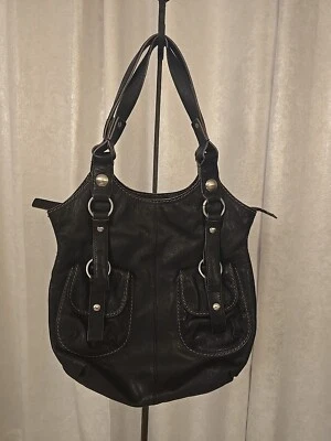 Via Spiga Grande Negro HOMBRO Bolso de Mano Monedero Cuero BOLSILLOS ECUESTRES USADO EN EXCELENTE ESTADO Foto 1 de 4
