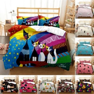Artistic Cat Bedding Set 2Pcs 3Pcs Quilt Duvet Cover Dorm Single Double King UK - Picture 1 of 38