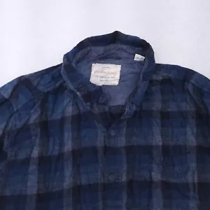 Camicia uomo con bottoni casual in flanella Gingham resistente alle intemperie taglia large L blu - Foto 1 di 10