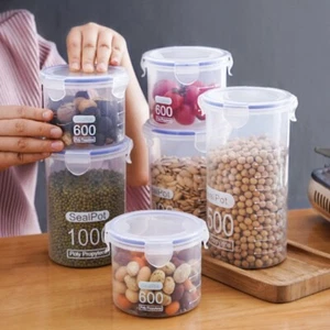 Cylindrical Kitchen Storage Boxes PP Plastic Food Airtight Jar Bulk Cereals - Picture 1 of 16