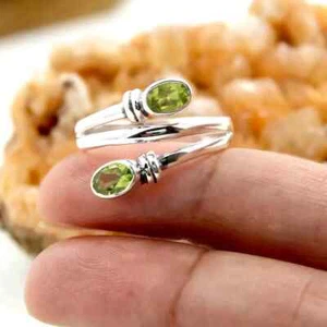 Peridot Gemstone Ring 925 Sterling Silver Handmade Jewelry Gifts All Size C469 - Picture 1 of 12