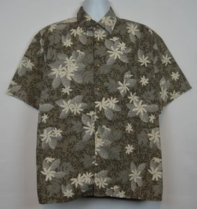 Kahala Hawaiian Shirt Mens L Short Sleeve Button Up Gray Floral Cotton Flower - Picture 1 of 11