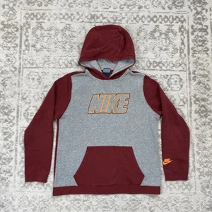 Nike Hoodie Kids Logo Print Color Block Red/Gray Long Sleeve Pullover Size XL - Picture 1 of 6