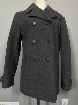 Chaqueta Abrigo Lands' End Pea Mujer 8 Gris Doble Pecho Lana Termolite Interior Foto 1 de 4