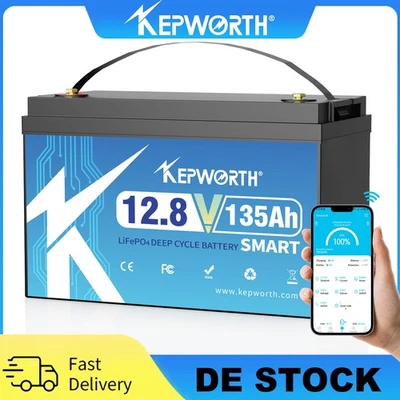 KEPWORTH Batería de litio 12V 135AH LiFePO4 Bluetooth 100A BMS autocaravana barco solar RV