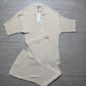 SNDYS Claire Top Button Shirt & Pull On Skirt NWT Open Knit Womens L Stretchy - Picture 1 of 9