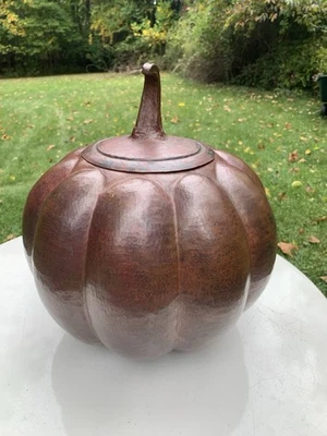 LARGE 13" H Mexican Folk Art Santa Clara Del Cobre Hand Hammered Copper Pumpkin - Image 1 of 4