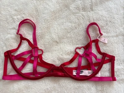 Victoria's Secret Bra Very Sexy Demi Red Pink Strappy Hearts Heartware Small S - Image 1 of 4