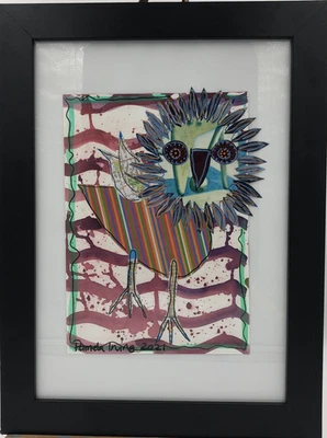 Collage y pintura Pamela Irving Original Street Art Owls Series 2021 medios mixtos Foto 1 de 4