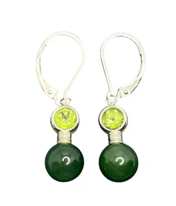 Pendientes colgantes de plata de ley de dos tonos piedra verde - Imagen 1 de 12