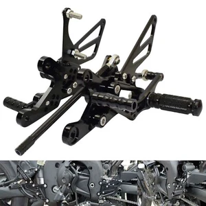 Black Adjustable Rearset Footrests Foot Peg Kit For YAMAHA YZF R1 RN12 2004-2006 - Picture 1 of 6