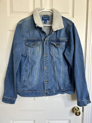 Abrigo chaqueta vaquera vintage Arizona Jean Co. de mezclilla con botones para hombre cuello de piel grande Foto 1 de 4
