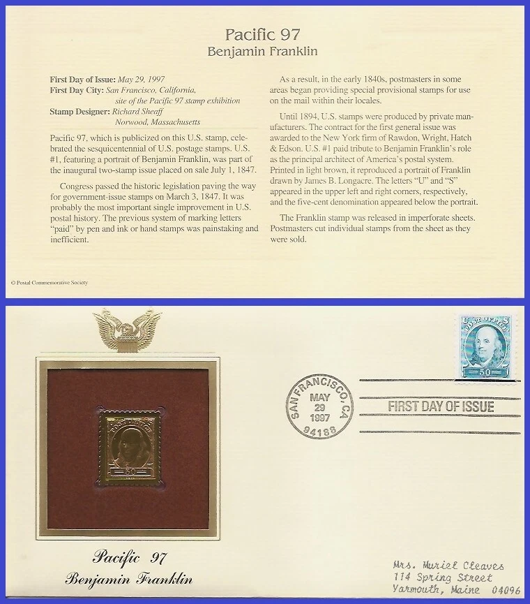 USA1 #3139a ADDR GOLDEN REPLICA FDC   Ben Franklin - Image 1 of 1