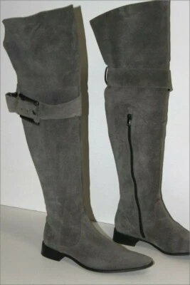 JB MARTIN Genoux Pointues Daim Gris Clair Doublées Cuir T 39 TBE — 第 1/4 张图片