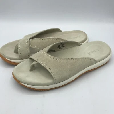 LL Bean Women’s Cross Strap Leather Flip Flop Sandals Size 7 M Beige  - Image 1 of 4