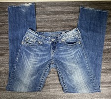 Miss Me Women's Chloe Boot Jeans Size 26 Cow Print & Rhinestone Pockets JW6064B2