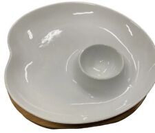 Gorham Chip and DIP Bowl With Tray White Porcelain & Bamboo