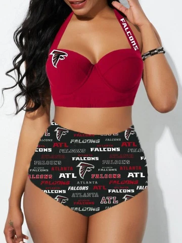 Atlanta Falcons Women's 2PCS Bikini Set Beach Halter High Waist Bathing Suit Cover