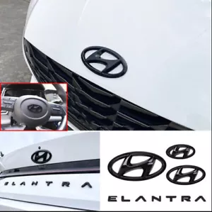 Glossy Black Front Rear Emblem Letter Logo Badge For Hyundai Elantra 2021-2023 - Picture 1 of 12