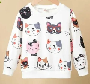 girls pullover sweater size 5 cats graphic pattern long sleeve - Picture 1 of 1