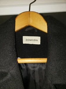 St Johns Bay Sz 12 Black Peacoat Style Wool Nylon Cashmere Double Breasted - Picture 1 of 9