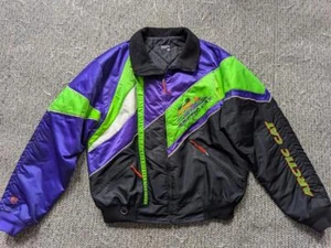 vintage ARCTIC CAT snowmobile jacket XLT coat TOP CAT black lime purple 1990s - Picture 1 of 13