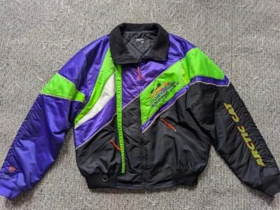 vintage ARCTIC CAT snowmobile jacket XLT coat TOP CAT black lime purple 1990s - Image 1 of 4
