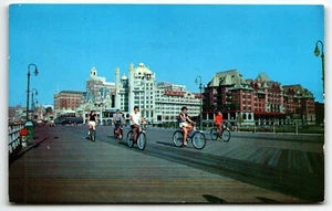 Postcard Bike Riders Tourists on Boardwalk Atlantic City New Jersey NJ PM 1959 - Picture 1 of 2