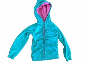 Nike Girls Turquoise Pink Dri- Fit Zip Up Ruched Hoodie Size 4 - Picture 1 of 6